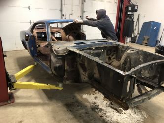 Pennsylvania Mustang is being stripped to begin restoration.